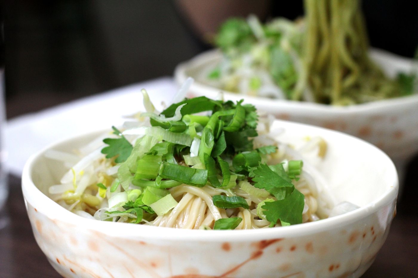 擺有青蔥與香菜的台式麵食餐點示意